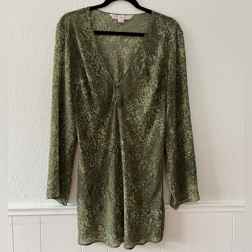 Vintage Victorias Secret olive green semi sheer Y2K mini dress dolly L - Picture 5 of 12